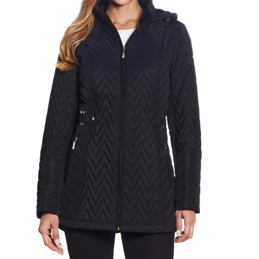 Gallery New York Women’s Quilted Black Jacket with Removable Hood